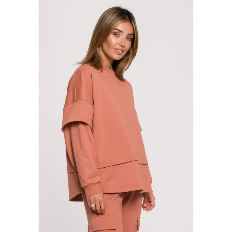 B205 UNISEX blouse with layered sleeves - brick-red