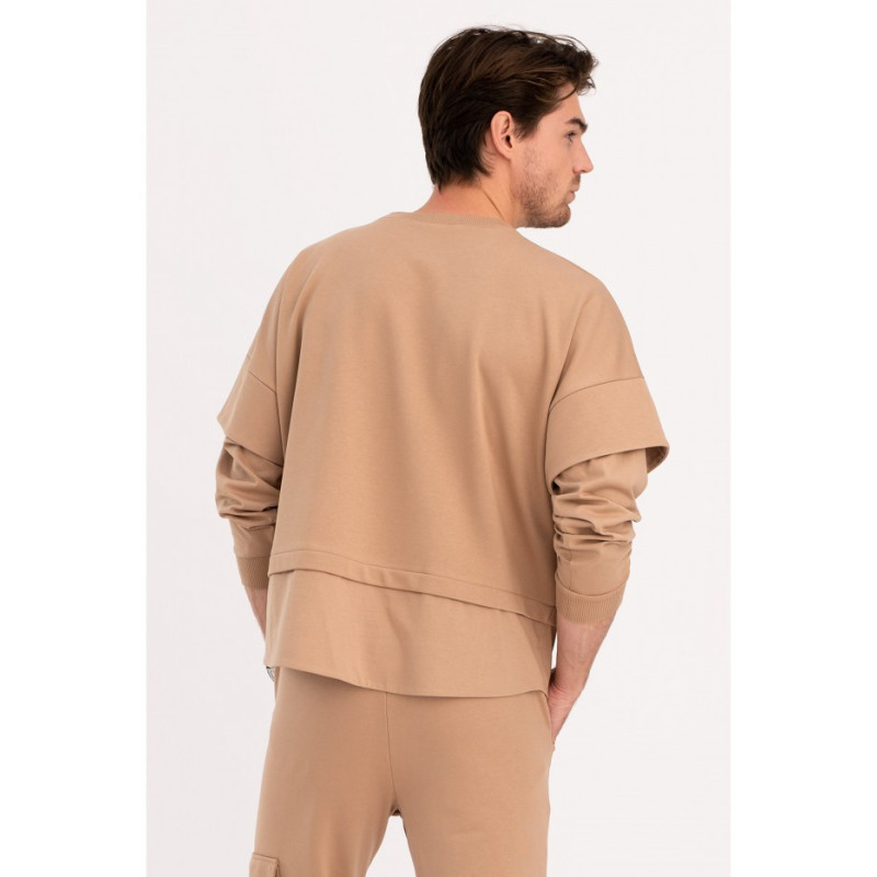 B205 UNISEX blouse with layered sleeves - walnut