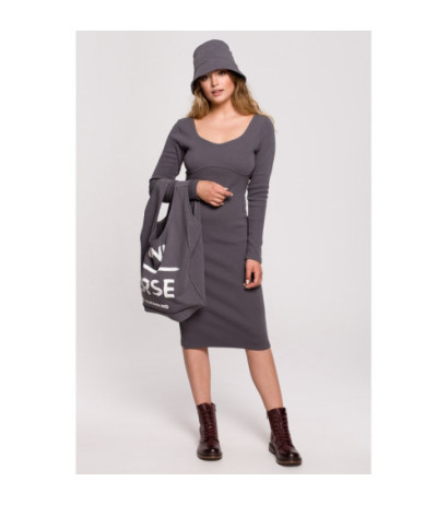 B207 Ribbed knit midi dress - anthracite