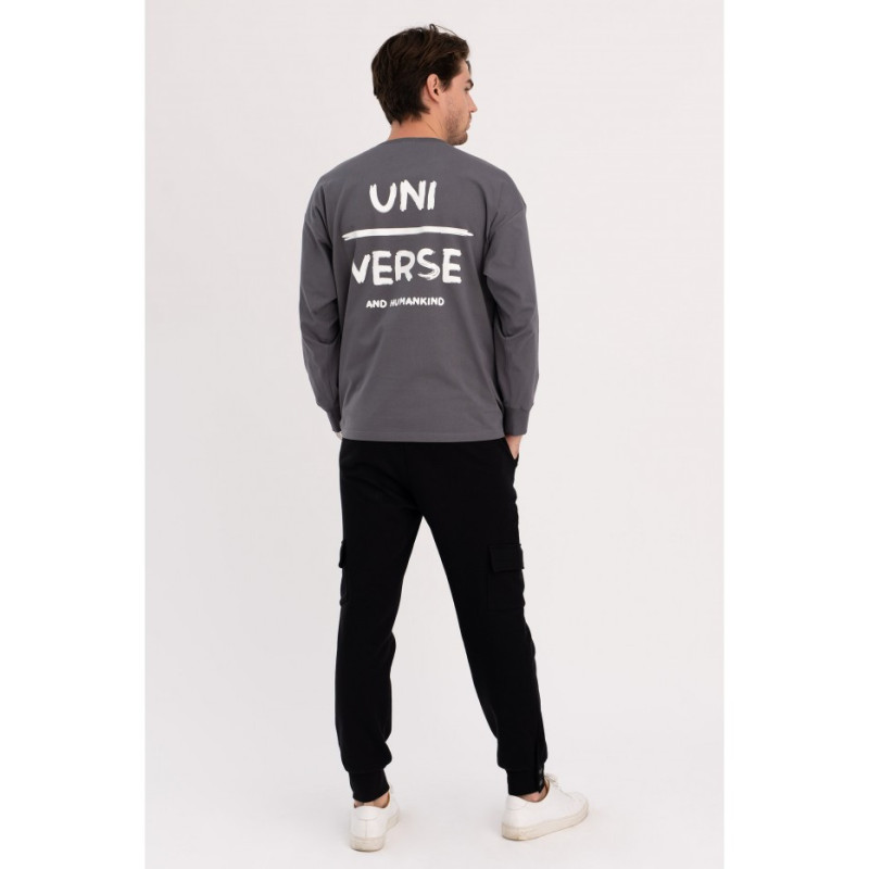 B212 UNISEX printed longsleeve- anthracite