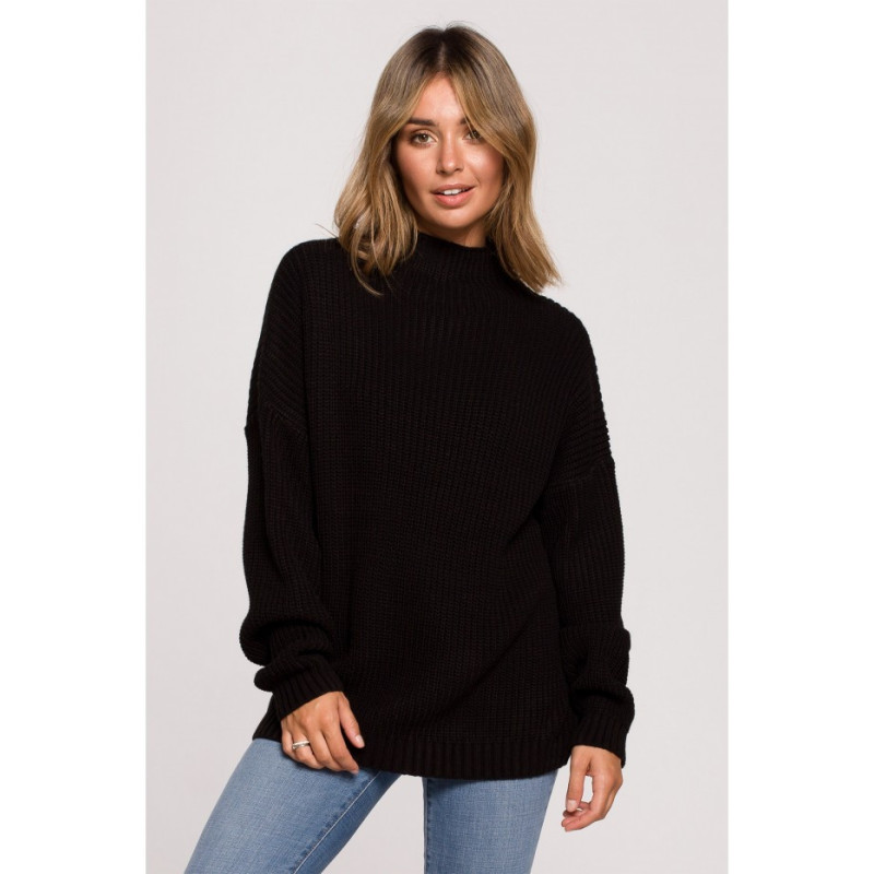 BK078 Sweater with half turtleneck - black