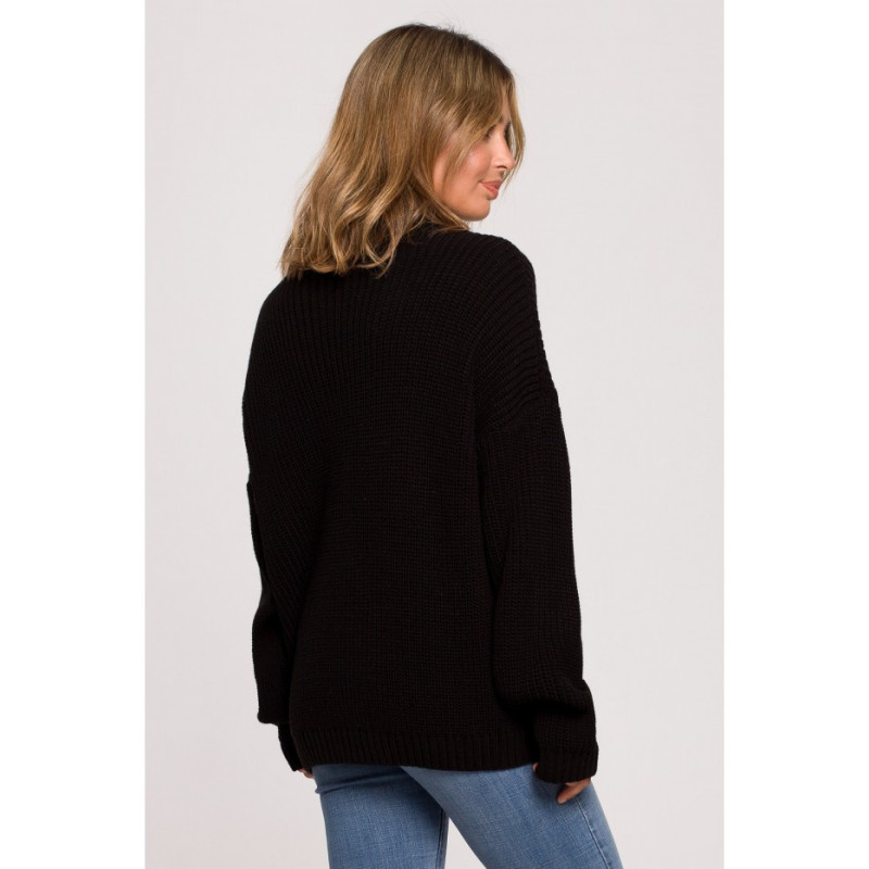 BK078 Sweater with half turtleneck - black