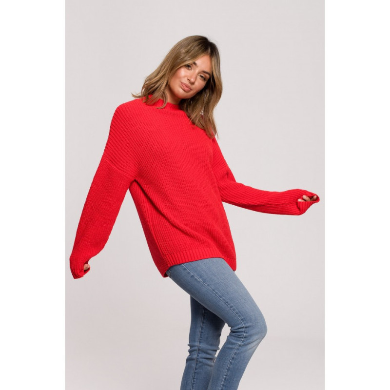 BK078 Sweater with half turtleneck - red