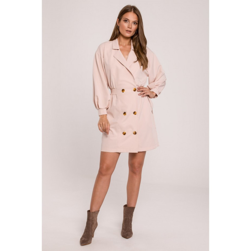 K112 Double-breasted dress with pockets - beige