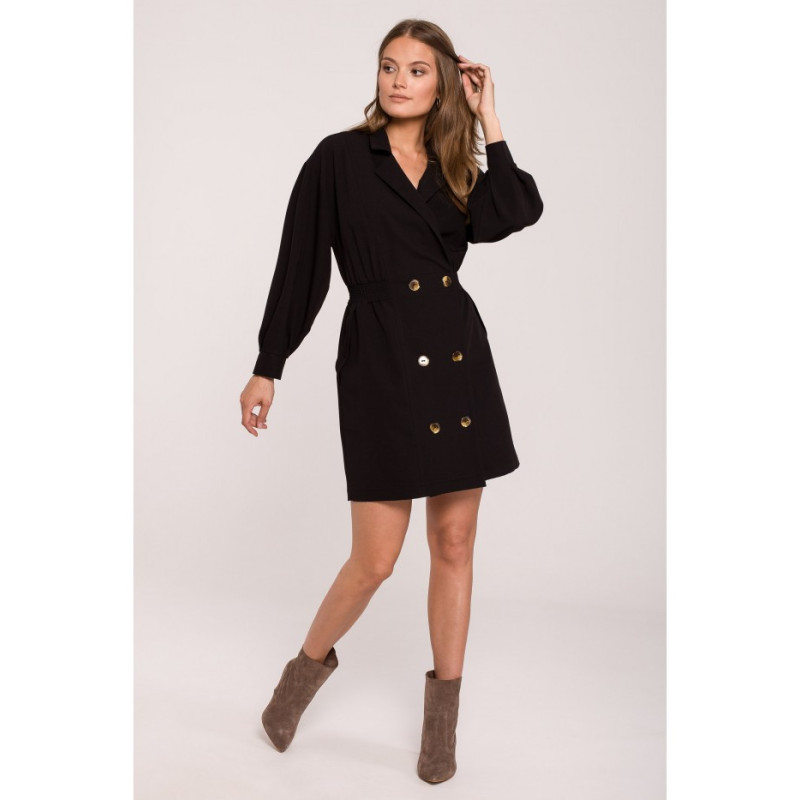 K112 Double-breasted dress with pockets - black