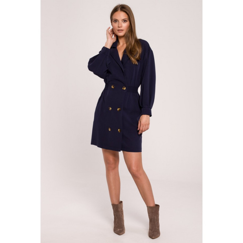 K112 Double-breasted dress with pockets - navy blue