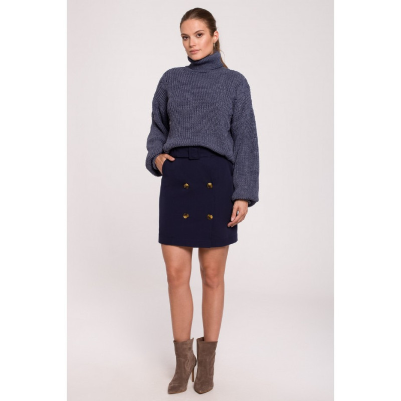 K113 Skirt with belt and buckle - navy blue