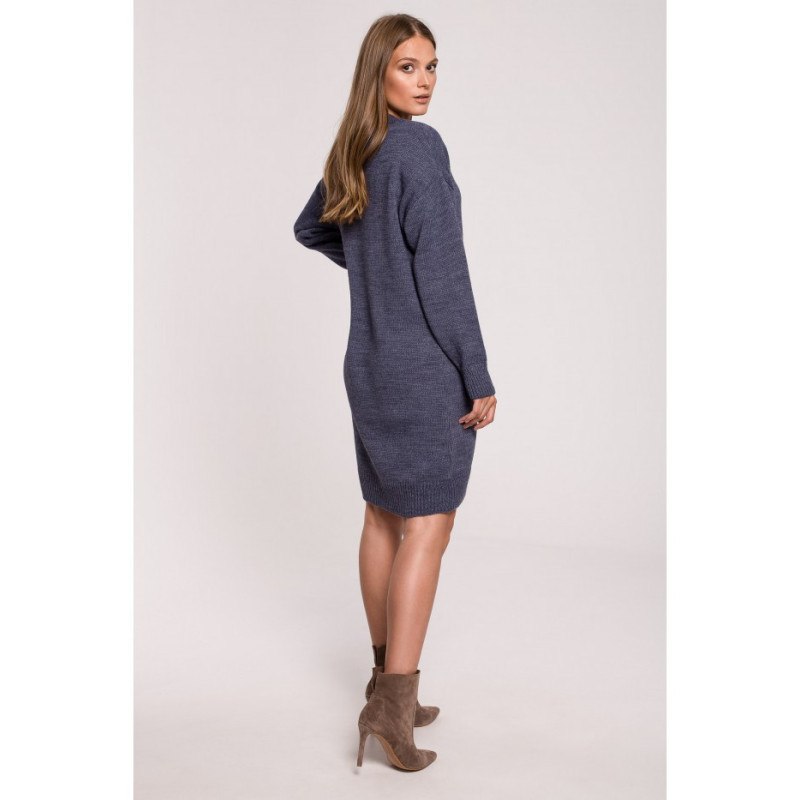 K122 Sweater dress with V neckline - blue