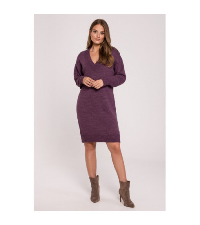 K122 Sweater dress with V neckline - purple