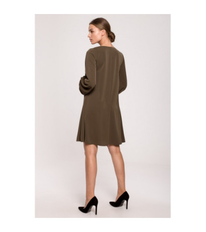 S273 Dress with wide sleeves and neckline - khaki