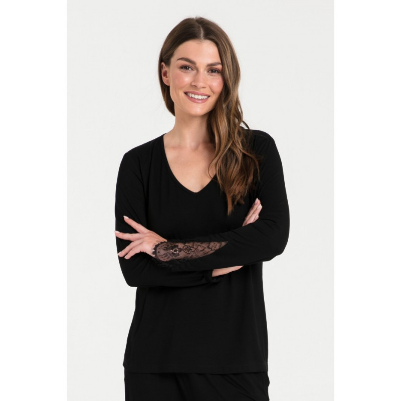 LA072 Sleeping Blouse with Lace - Black