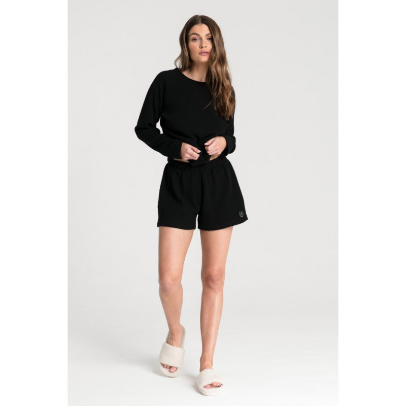 LA074 Wafer knit sleep shorts - black