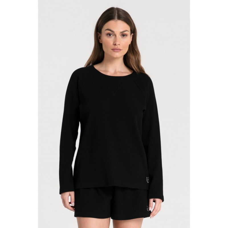 LA076 Wafer knit blouse - black