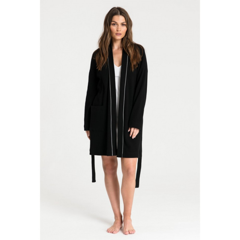 LA078 Wafer knit bathrobe - black