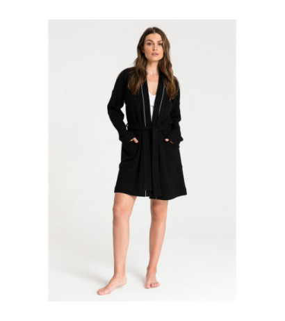 LA078 Wafer knit bathrobe - black