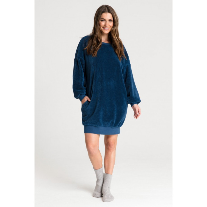 LA082 Plush tunic with neckline - navy blue