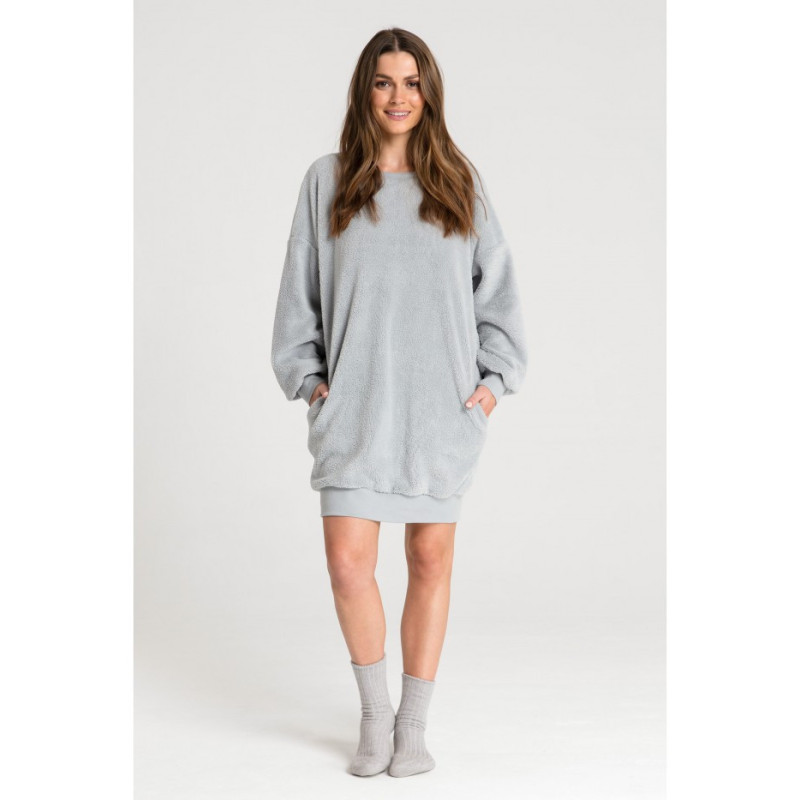 LA082 Plush tunic with neckline - ashen