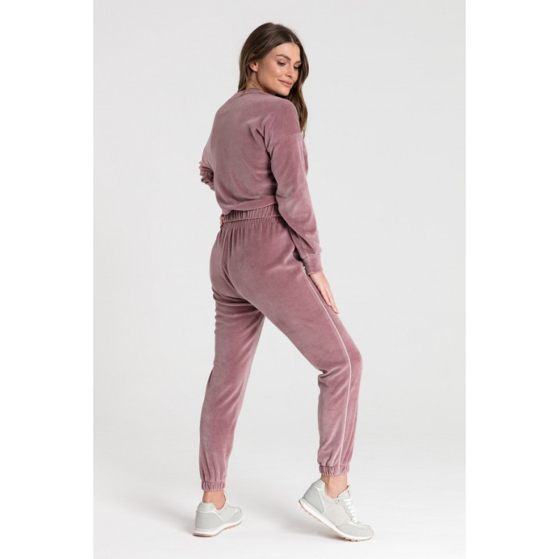 LA084 Velour sweatshirt with piping - dirty pink