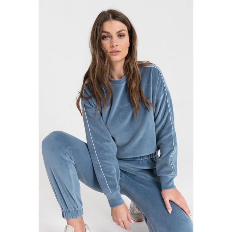 LA084 Velour sweatshirt with piping - blue