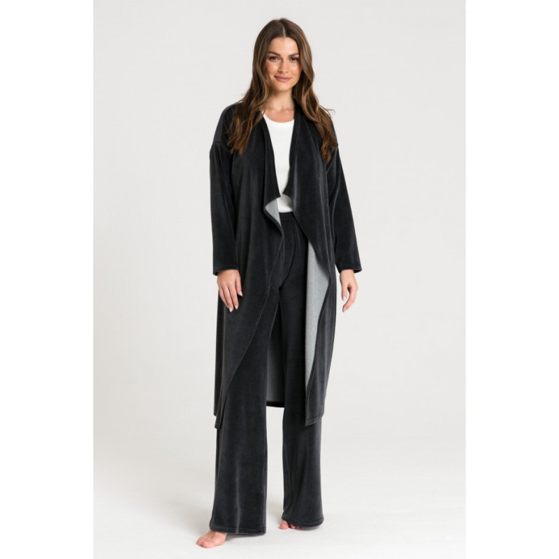 LA087 Bathrobe with asymmetrical collar - graphite