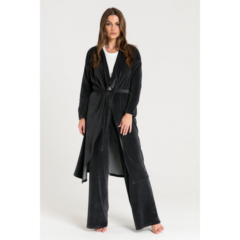 LA087 Bathrobe with asymmetrical collar - graphite