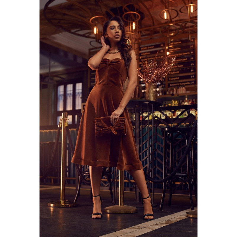 M638 Velour dress with corset - cognac