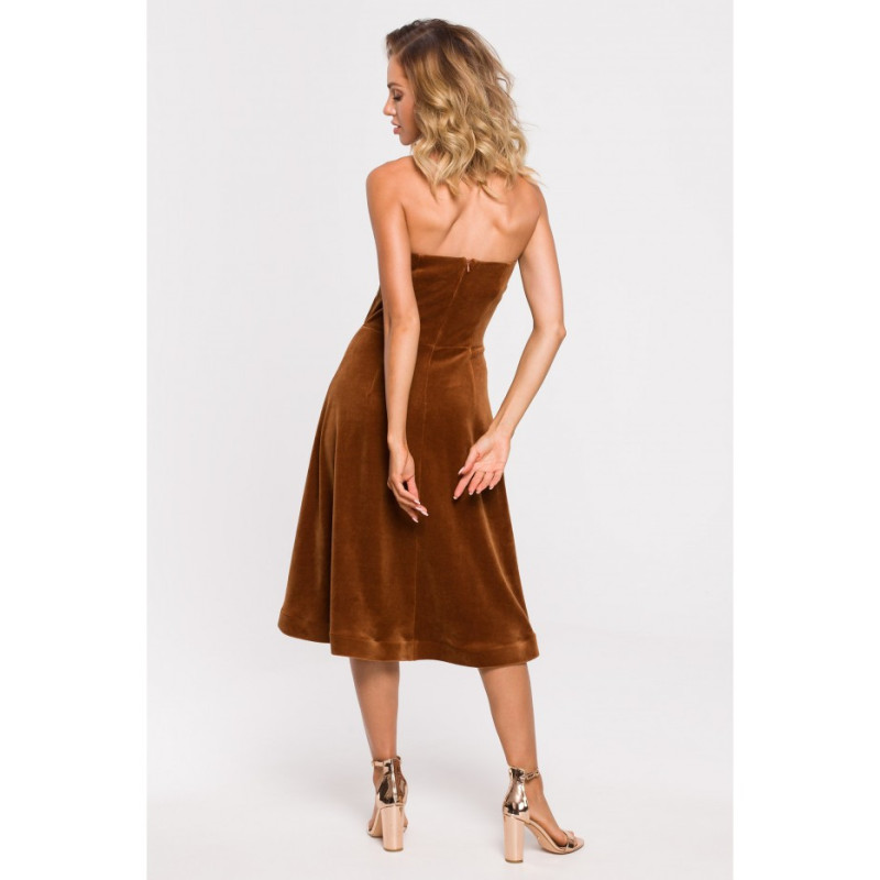 M638 Velour dress with corset - cognac