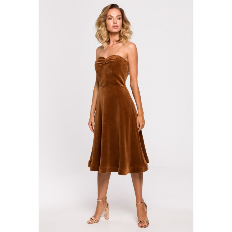 M638 Velour dress with corset - cognac