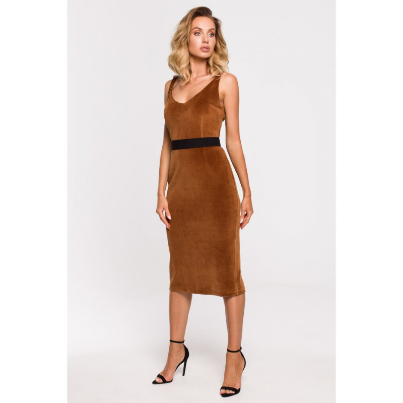 M639 Velour dress with belt - cognac