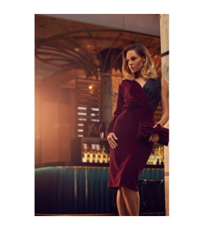 M640 Asymmetrical dress in combined fabrics - maroon