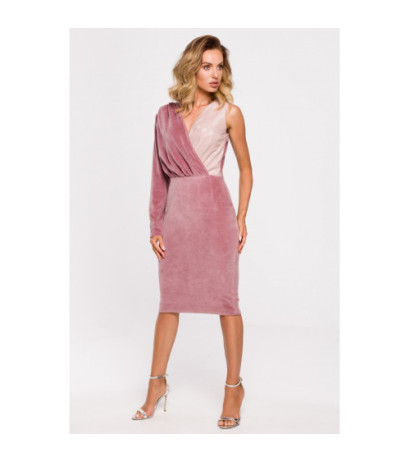 M640 Asymmetrical dress in combined materials - dirty pink