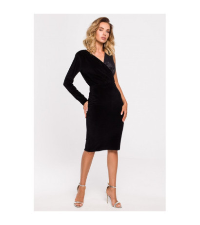 M640 Asymmetrical dress in combined materials - black