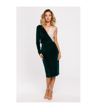 M640 Asymmetrical dress in combined materials - green