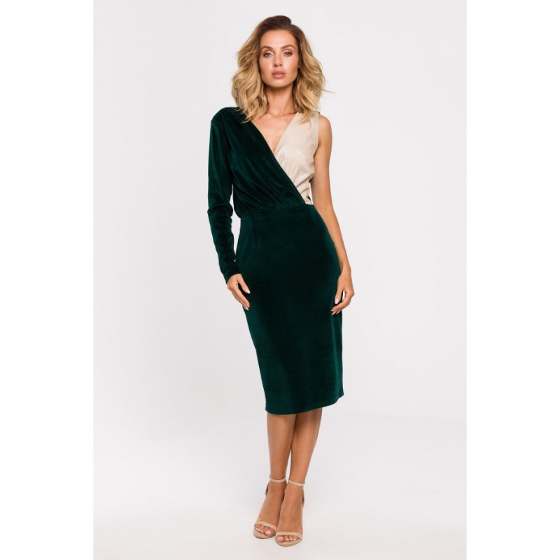 M640 Asymmetrical dress in combined materials - green