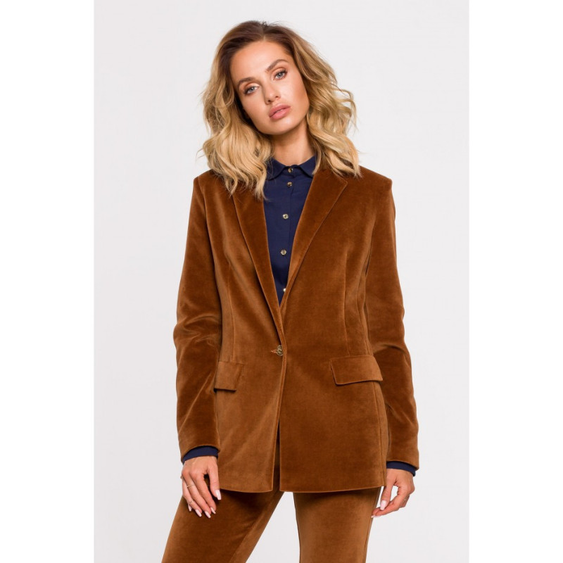 M643 Velour button-down jacket - cognac