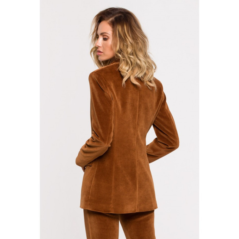 M643 Velour button-down jacket - cognac