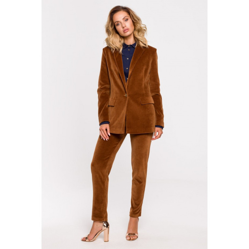 M643 Velour button-down jacket - cognac