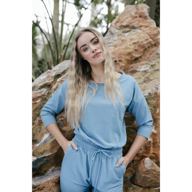 B220 Jumpsuit with 3/4 length sleeves - blue