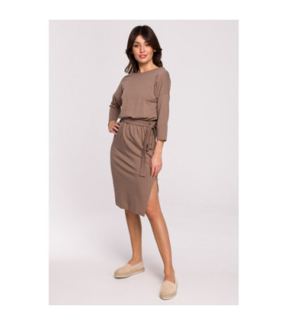 B221 Dress with belt and side slit - cocoa