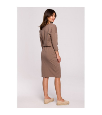 B221 Dress with belt and side slit - cocoa