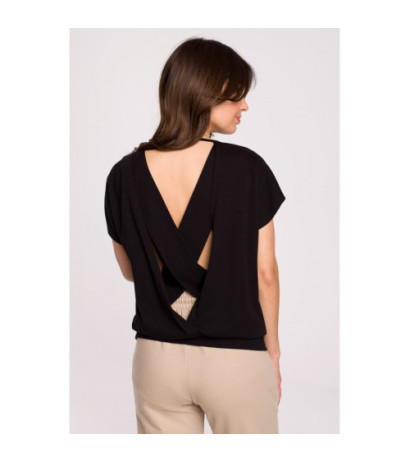 B224 Blouse with cutouts on the back - black