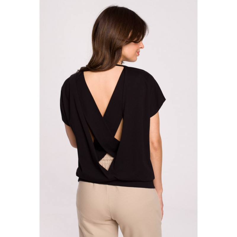 B224 Blouse with cutouts on the back - black