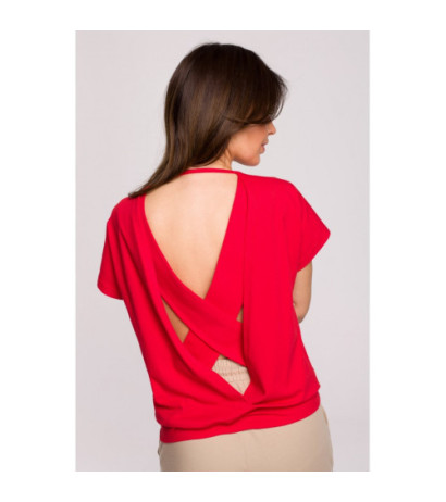 B224 Blouse with cutouts on the back - red