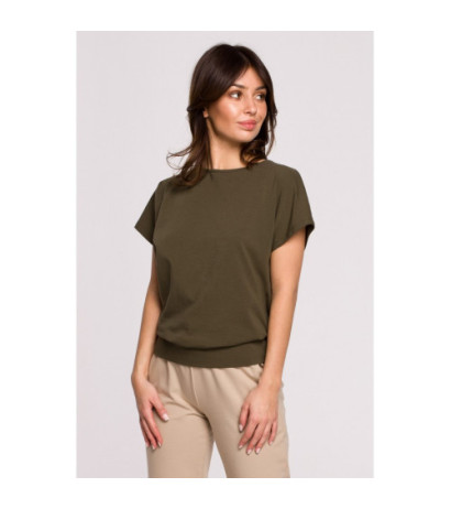 B224 Blouse with cutouts on the back - khaki