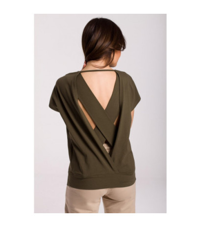 B224 Blouse with cutouts on the back - khaki