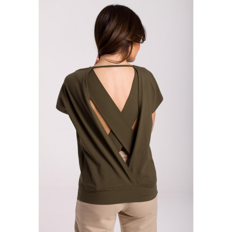 B224 Blouse with cutouts on the back - khaki