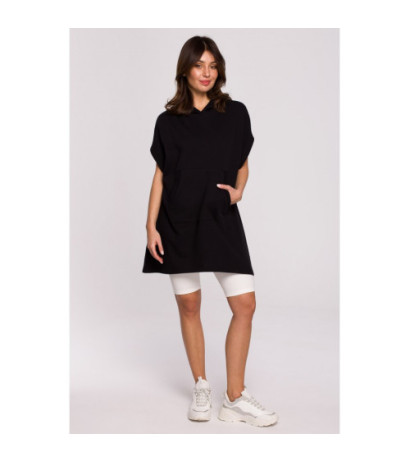 B226 Trapeze tunic with kangaroo pocket - black