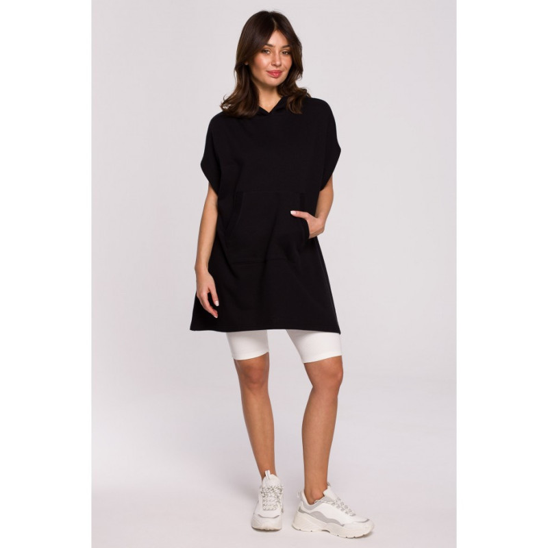 B226 Trapeze tunic with kangaroo pocket - black