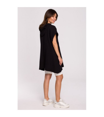 B226 Trapeze tunic with kangaroo pocket - black