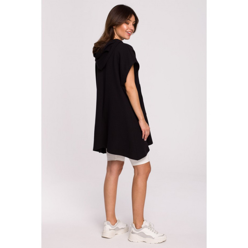 B226 Trapeze tunic with kangaroo pocket - black